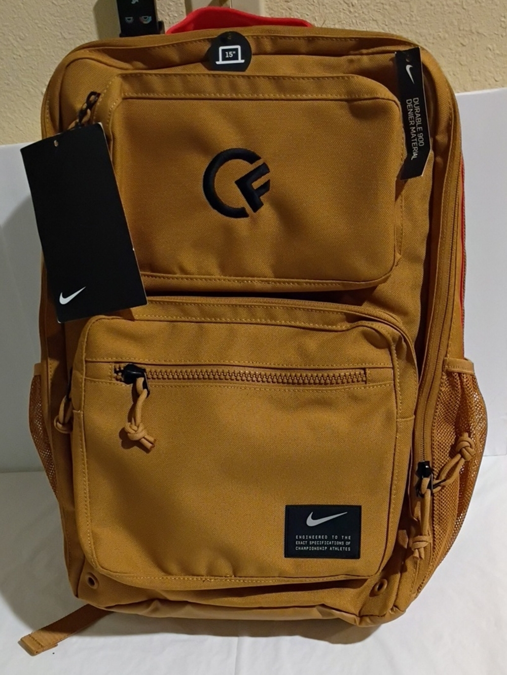 Nike Men's Mustard Brown Zip-Top Backpack
